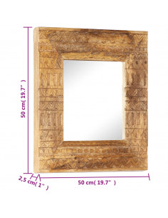 Specchio Intagliato a Mano Bianco 50x50x2,5cm in Legno di Mango
