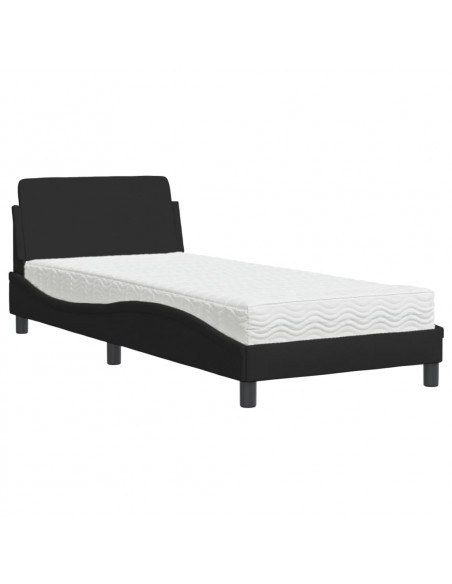 Letto con Materasso Nero 90x190 cm in Tessuto