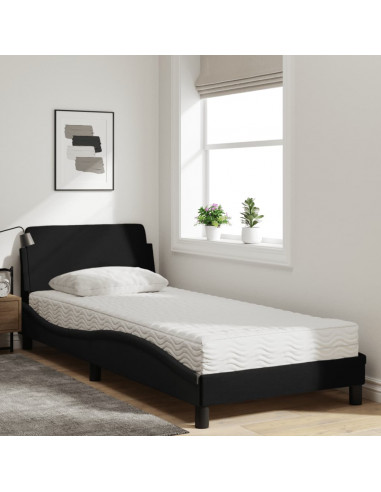 Letto con Materasso Nero 90x190 cm in Tessuto