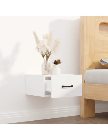 Comodino a Muro Bianco Lucido 35x35x20 cm