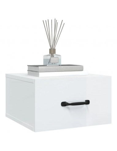 Comodino a Muro Bianco Lucido 35x35x20 cm