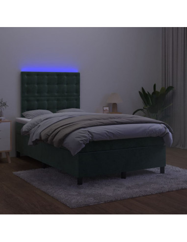 Letto a Molle con Materasso e LED Verde Scuro 120x190cm Velluto