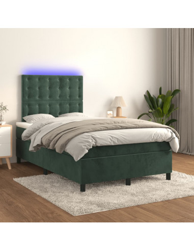 Letto a Molle con Materasso e LED Verde Scuro 120x190cm Velluto