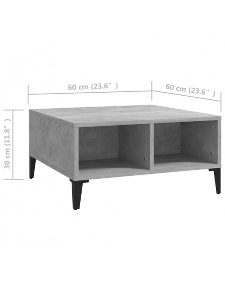 Tavolino da Salotto Grigio Cemento 60x60x30cm Legno Multistrato