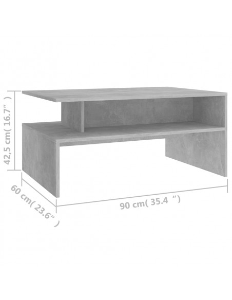 Tavolino da Salotto Grigio Cemento 90x60x42,5 cm in Truciolato