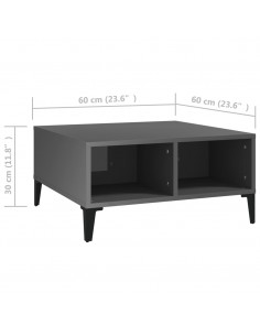 Tavolino da Salotto Grigio Lucido 60x60x30 cm Legno Multistrato
