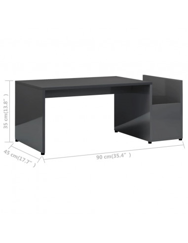 Tavolino da Salotto Grigio Lucido 90x45x35 cm Legno Multistrato