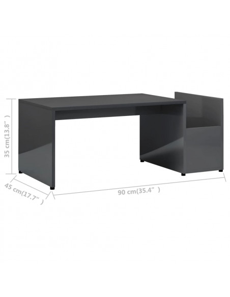 Tavolino da Salotto Grigio Lucido 90x45x35 cm Legno Multistrato