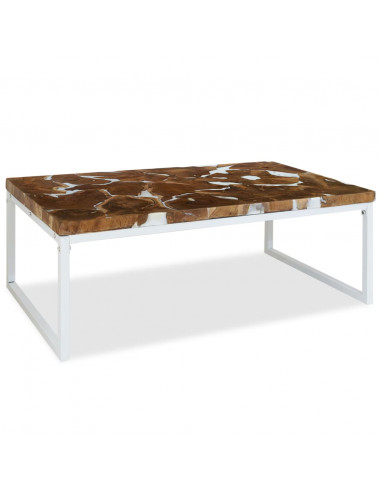 Tavolino da Salotto in Legno di Teak e Resina 110x60x40 cm