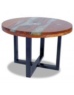 Tavolino da Salotto in Legno di Teak e Resina 60 cm