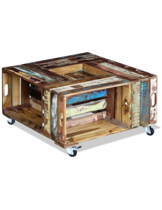 Tavolino da Salotto in Legno Massello Anticato 70x70x35 cm