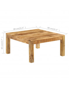 Tavolino da Salotto in Legno Massello di Mango 80x80x40cm