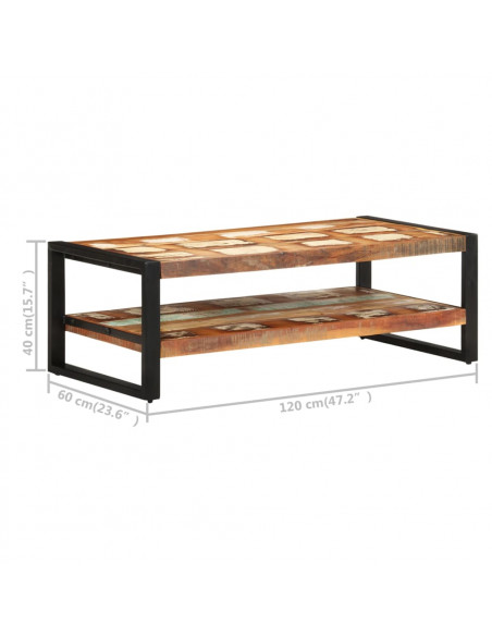 Tavolino da Salotto in Legno Massello di Recupero 120x60x40 cm