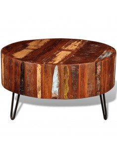 Tavolino da Salotto in Legno Massello di Recupero Rotondo