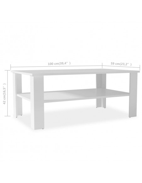 Tavolino da Salotto in Legno Multistrato 100x59x42 cm Bianco