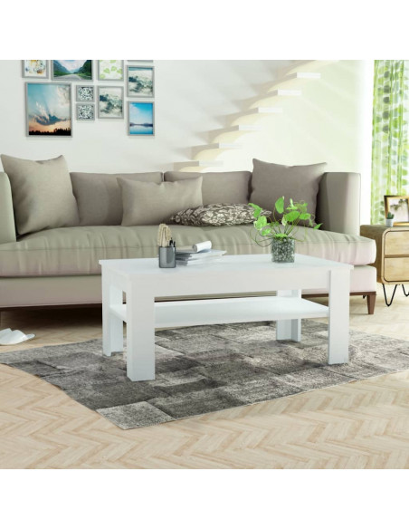 Tavolino da Salotto in Legno Multistrato 110x65x48 cm Bianco