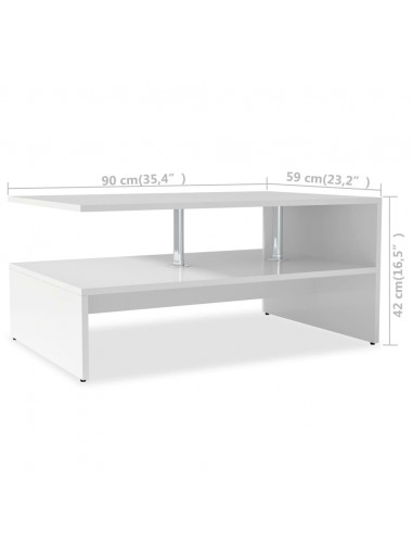Tavolino da Salotto in Legno Multistrato 90x59x42 cm Bianco