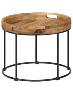 Tavolino da Salotto Legno Massello di Mango e Acciaio 50x40 cm