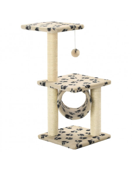 Albero per Gatti e Tiragraffi Sisal 65 cm Zampe Stampate Beige