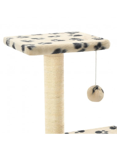 Albero per Gatti e Tiragraffi Sisal 65 cm Zampe Stampate Beige