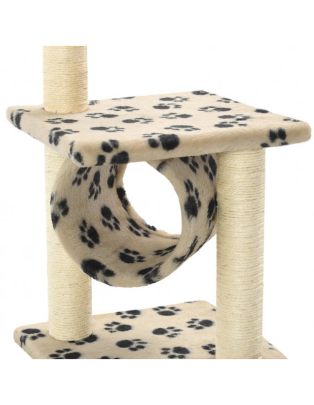 Albero per Gatti e Tiragraffi Sisal 65 cm Zampe Stampate Beige