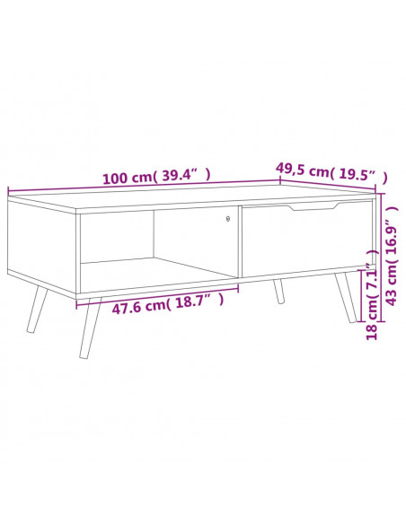 Tavolino da Salotto Nero 100x49,5x43 cm in Legno Multistrato