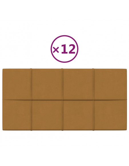Pannelli Murali 12 pz Marroni 60x30 cm in Velluto 2,16 m²