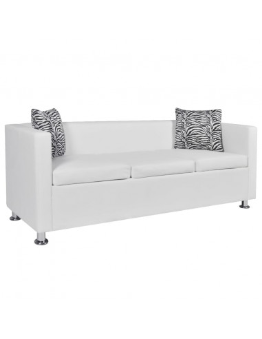 Divano a 3 Posti in Similpelle Bianca