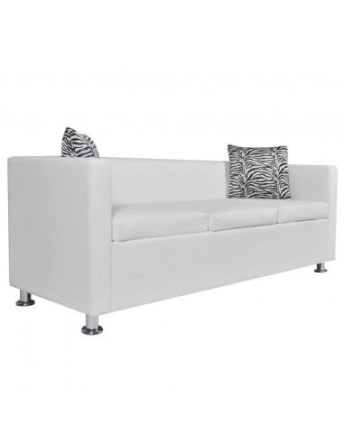 Divano a 3 Posti in Similpelle Bianca
