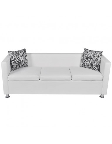 Divano a 3 Posti in Similpelle Bianca