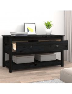 Tavolino da Salotto Nero 102x49x55 cm in Legno Massello di Pino