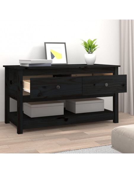 Tavolino da Salotto Nero 102x49x55 cm in Legno Massello di Pino
