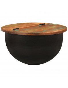 Tavolino da Salotto Nero 50x27 cm in Legno Massello di Recupero