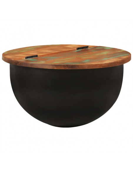 Tavolino da Salotto Nero 50x27 cm in Legno Massello di Recupero