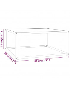 Tavolino da Salotto Nero con Vetro Marmo Bianco  80x80x35 cm