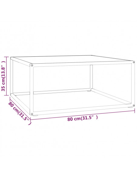 Tavolino da Salotto Nero con Vetro Marmo Bianco  80x80x35 cm