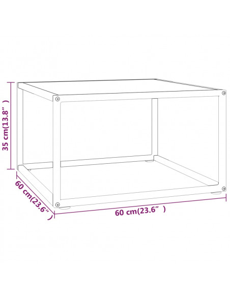 Tavolino da Salotto Nero con Vetro Marmo Bianco 60x60x35 cm