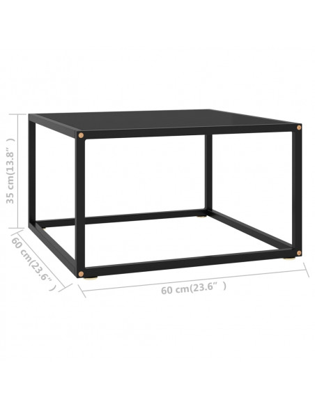 Tavolino da Salotto Nero con Vetro Nero 60x60x35 cm