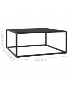 Tavolino da Salotto Nero con Vetro Nero 80x80x35 cm