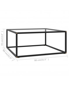 Tavolino da Salotto Nero con Vetro Temperato 80x80x35 cm
