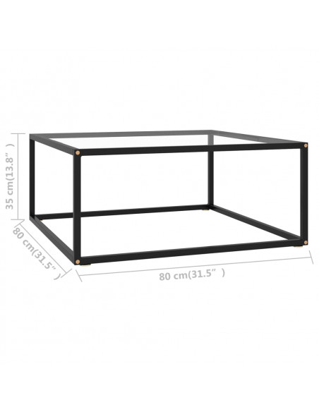 Tavolino da Salotto Nero con Vetro Temperato 80x80x35 cm