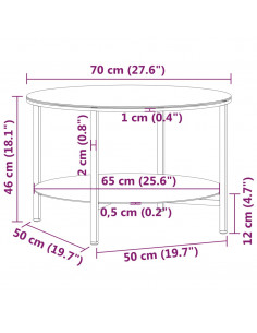 Tavolino da Salotto Nero e Trasparente 70 cm in Vetro Temperato