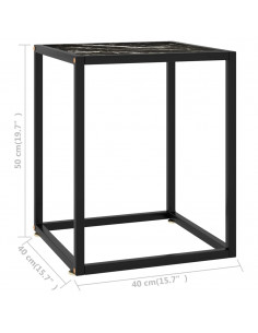Tavolino da Salotto Nero con Vetro Marmo Nero 40x40x50 cm