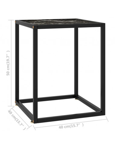 Tavolino da Salotto Nero con Vetro Marmo Nero 40x40x50 cm