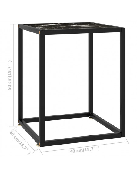 Tavolino da Salotto Nero con Vetro Marmo Nero 40x40x50 cm