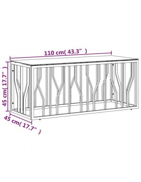 Tavolino da Salotto Oro110x45x45 cm in Acciaio Inox e Vetro