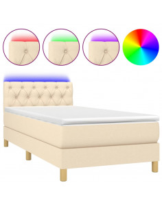 Letto a Molle con Materasso e LED Crema 80x200 cm in Tessuto 2
