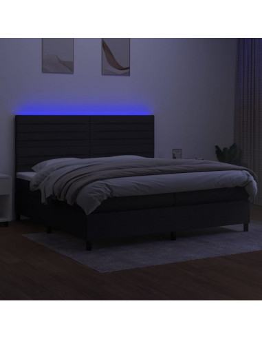 Letto a Molle Materasso e LED Nero 200x200cm in Tessuto