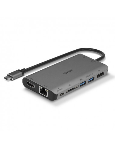Lindy 43323 replicatore di porte e docking station per laptop Cablato USB 3.2 Gen 1 (3.1 Gen 1) Type-C Nero, Grigio