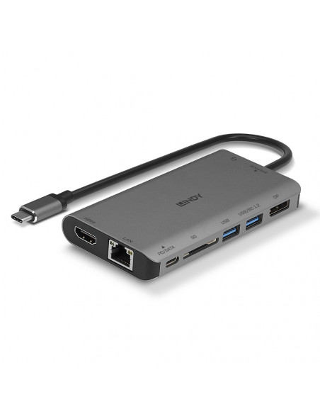 Lindy 43323 replicatore di porte e docking station per laptop Cablato USB 3.2 Gen 1 (3.1 Gen 1) Type-C Nero, Grigio